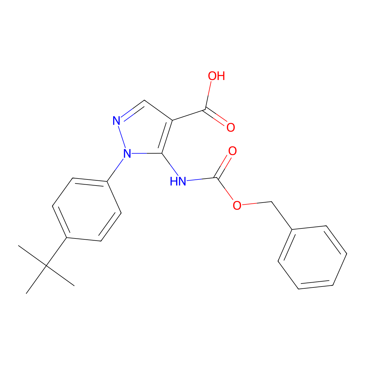 5-{[(benzyloxy)carbonyl]amino}-1-(4-tert-butylphenyl)-1H-pyrazole-4-carboxylic acid molecular structure, CAS 2639456-01-0