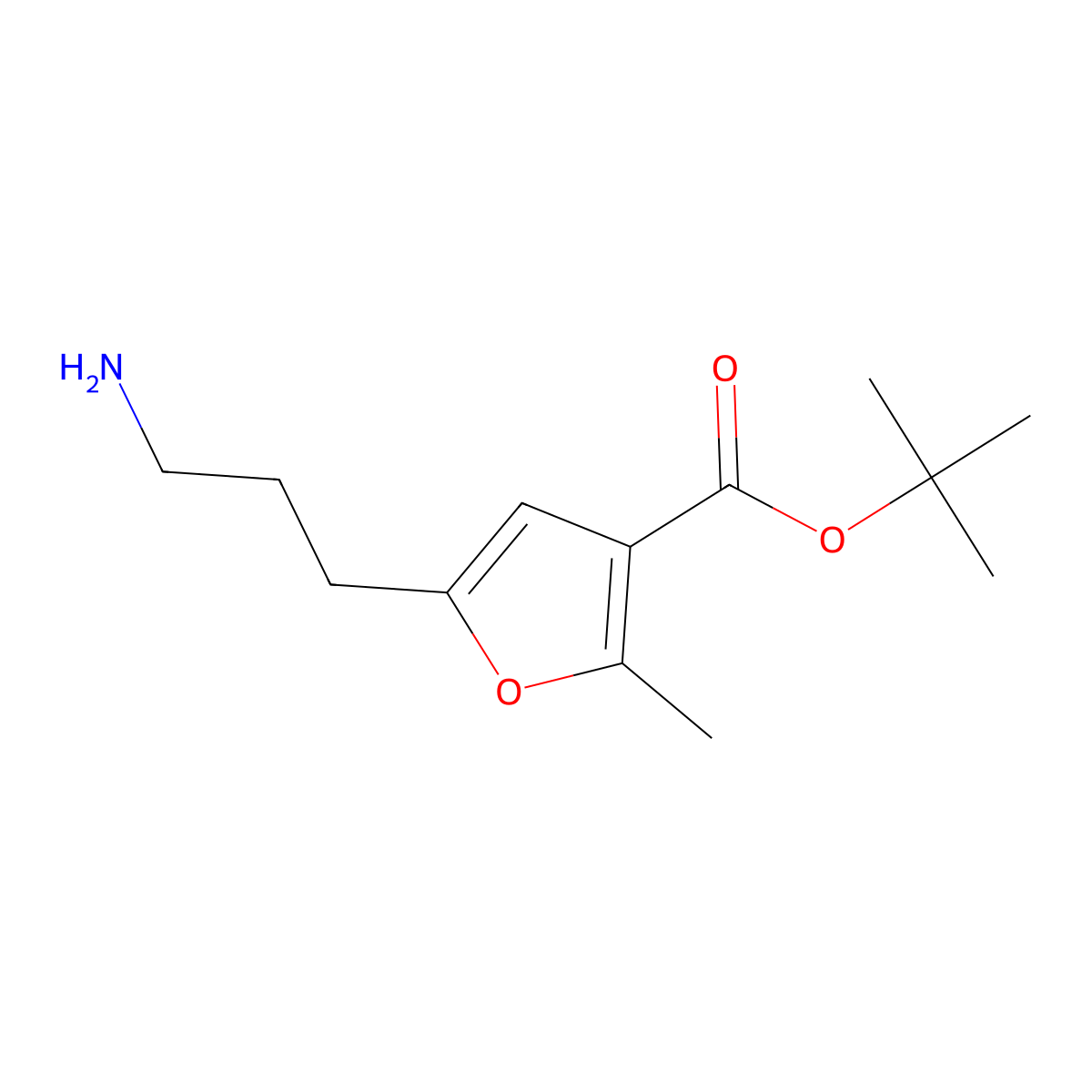 Tert-butyl 5-(3-aminopropyl)-2-methylfuran-3-carboxylate molecular structure, CAS 2639456-04-3