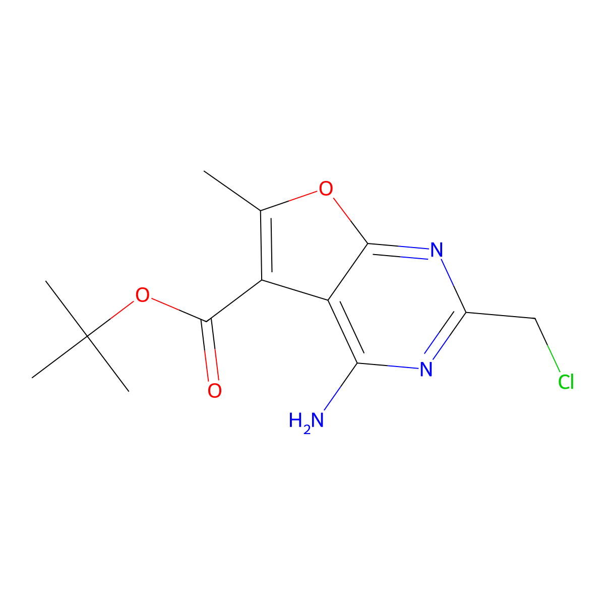 Tert-butyl 4-amino-2-(chloromethyl)-6-methylfuro[2,3-d]pyrimidine-5-carboxylate molecular structure, CAS 2639456-07-6