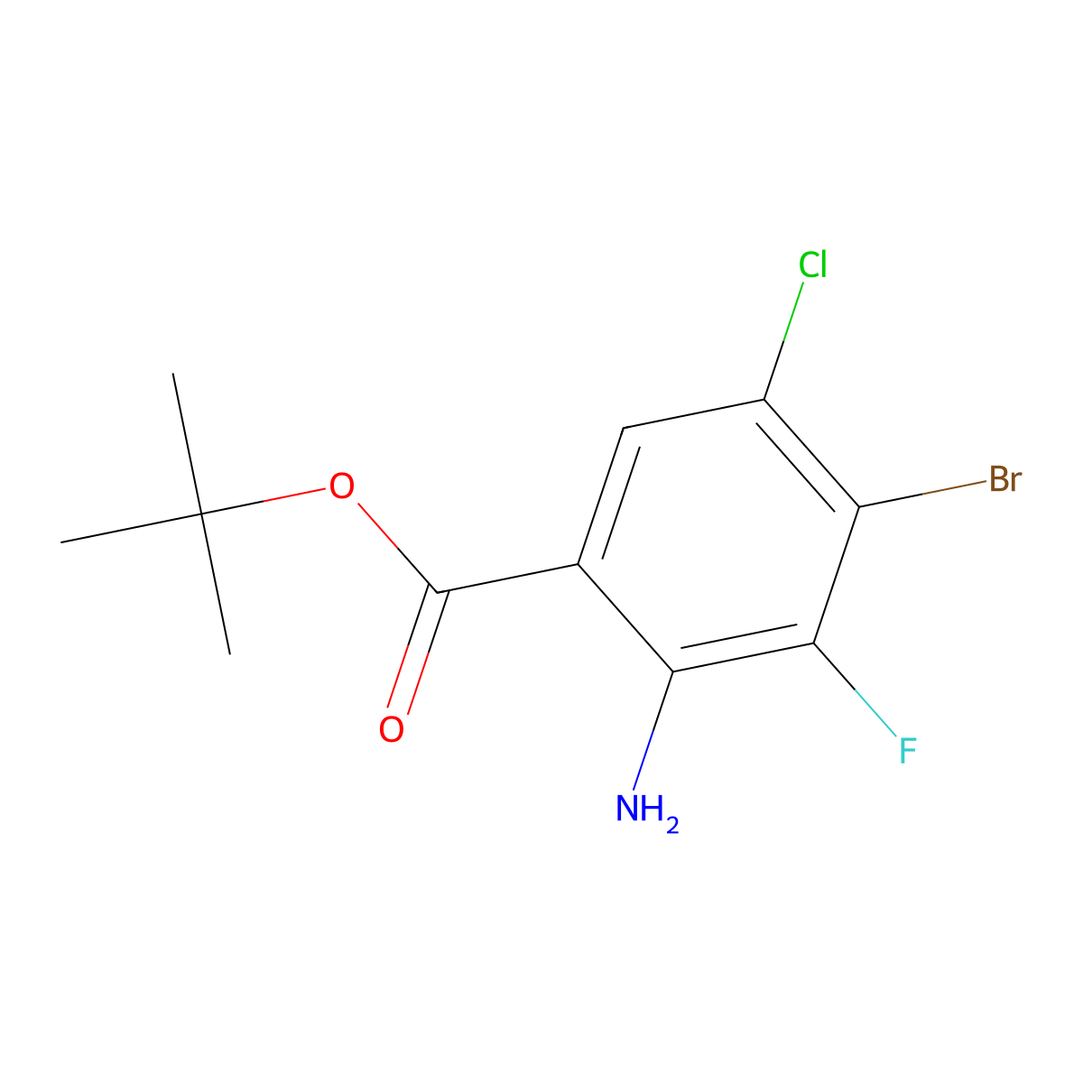 Tert-butyl 2-amino-4-bromo-5-chloro-3-fluorobenzoate molecular structure, CAS 2639456-20-3