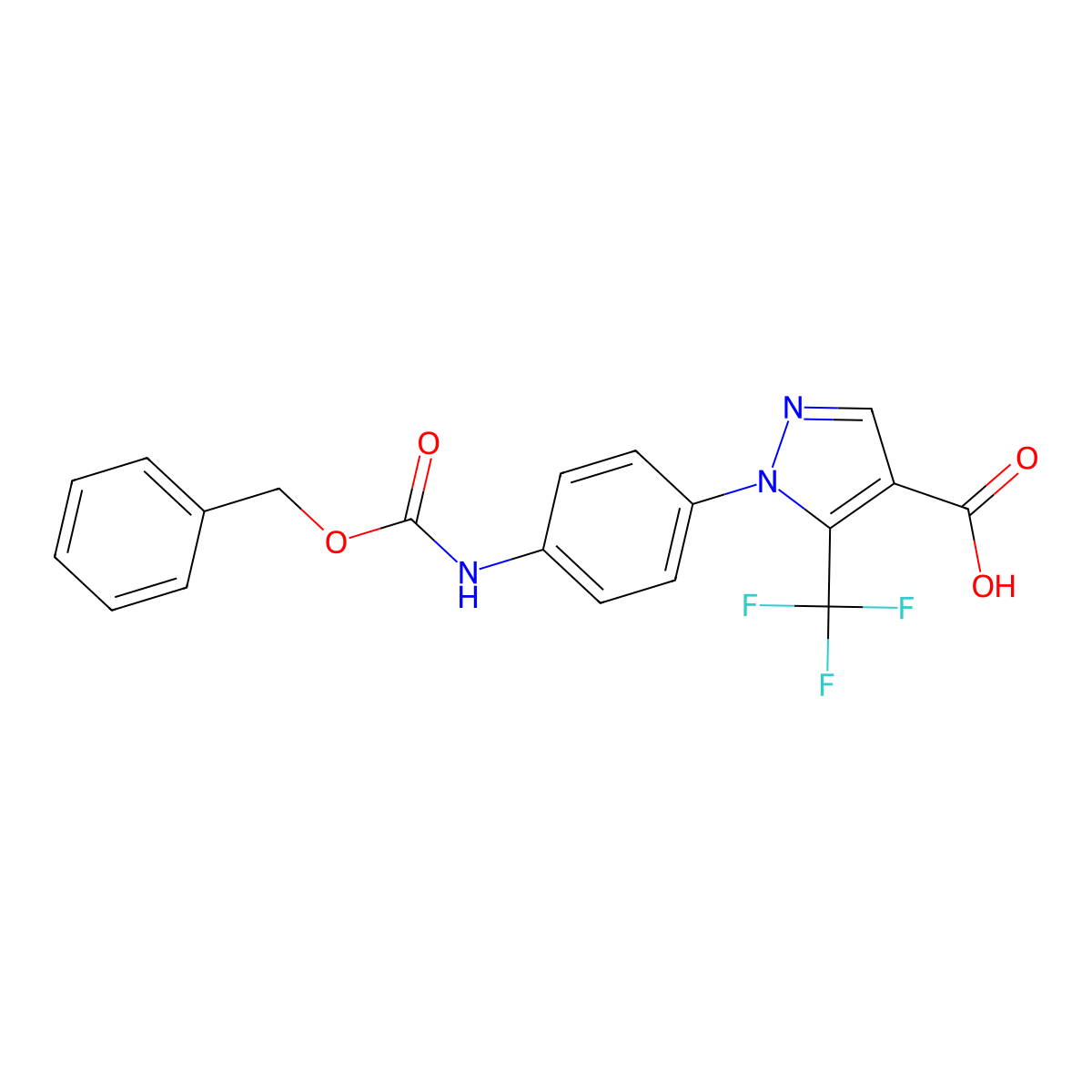 1-(4-{[(benzyloxy)carbonyl]amino}phenyl)-5-(trifluoromethyl)-1H-pyrazole-4-carboxylic acid molecular structure, CAS 2639456-26-9