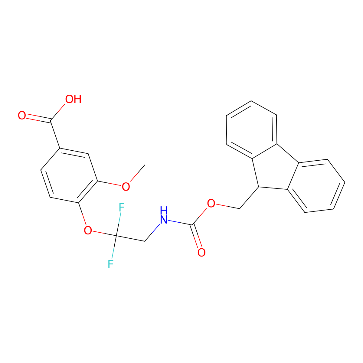 4-[2-({[(9H-fluoren-9-yl)methoxy]carbonyl}amino)-1,1-difluoroethoxy]-3-methoxybenzoic acid molecular structure, CAS 2639456-27-0