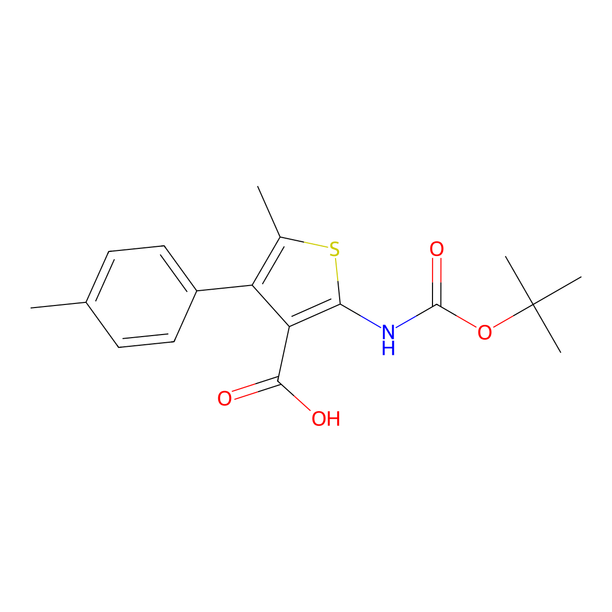 2-{[(Tert-butoxy)carbonyl]amino}-5-methyl-4-(4-methylphenyl)thiophene-3-carboxylic acid molecular structure, CAS 2639456-49-6