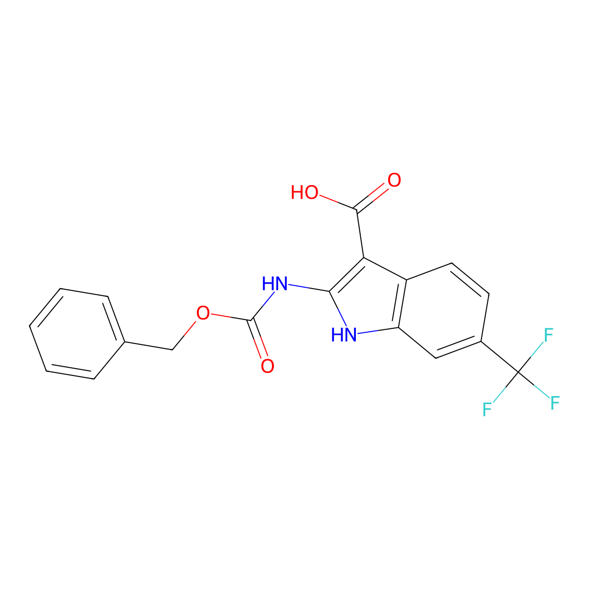 2-{[(benzyloxy)carbonyl]amino}-6-(trifluoromethyl)-1H-indole-3-carboxylic acid molecular structure, CAS 2639456-62-3