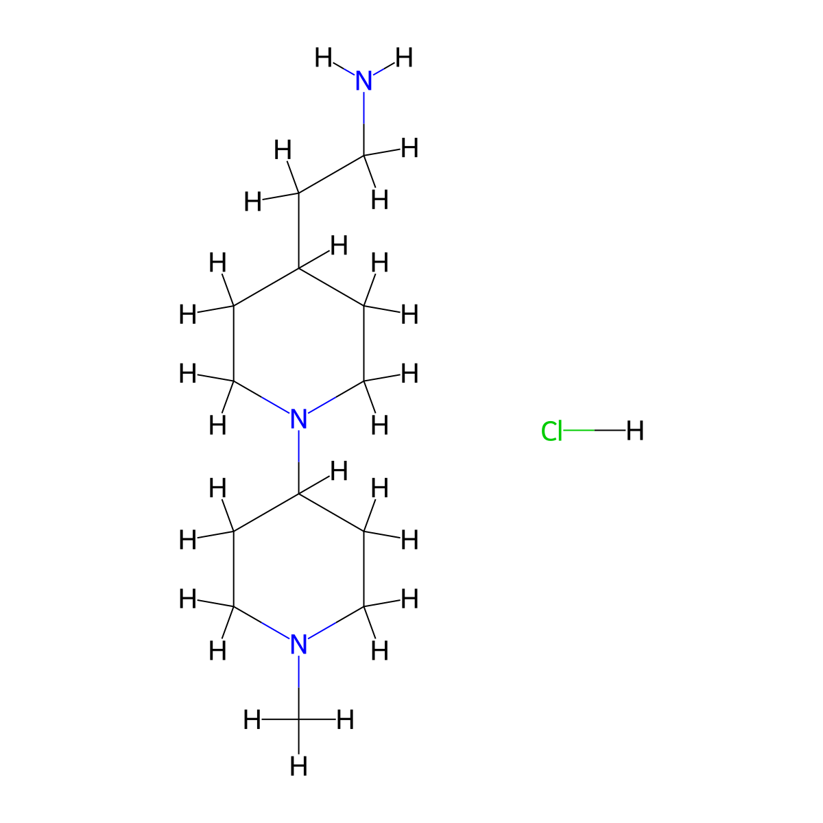 2-{1'-Methyl-[1,4'-bipiperidin]-4-yl}ethan-1-amine hydrochloride molecular structure, CAS 2639456-67-8