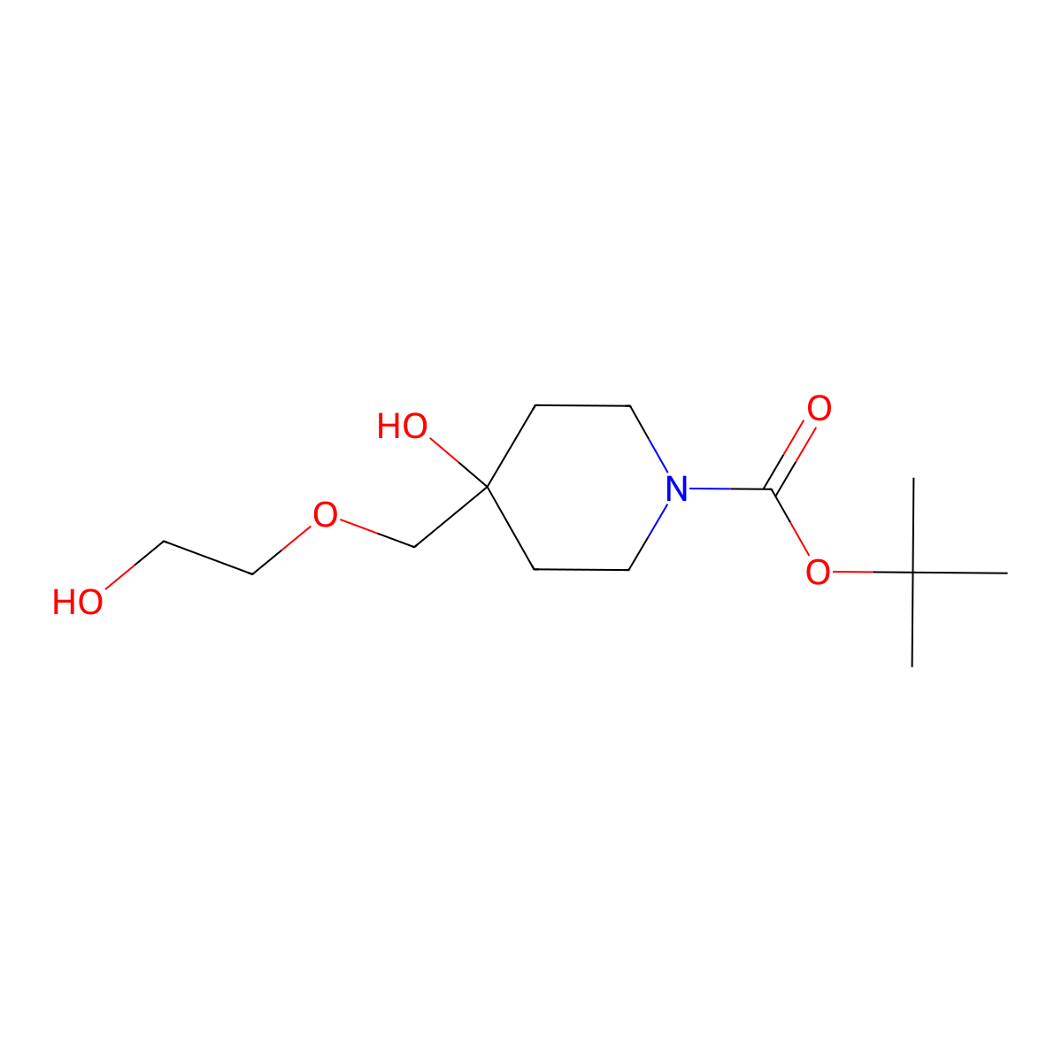 Tert-butyl 4-hydroxy-4-[(2-hydroxyethoxy)methyl]piperidine-1-carboxylate molecular structure, CAS 2639456-79-2