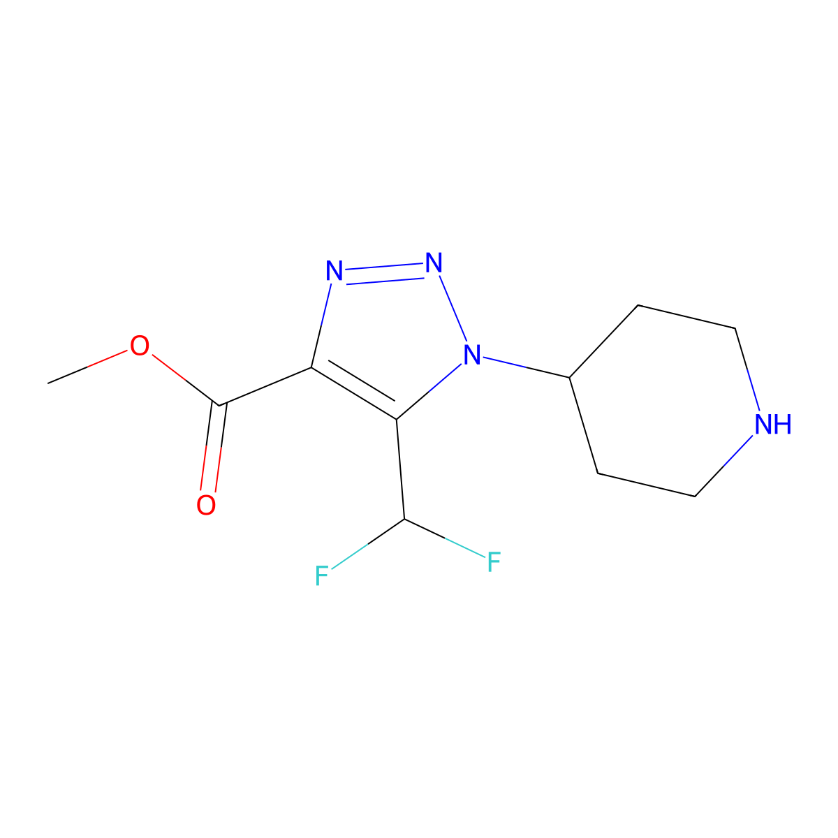 methyl 5-(difluoromethyl)-1-(piperidin-4-yl)-1H-1,2,3-triazole-4-carboxylate molecular structure, CAS 2639456-80-5