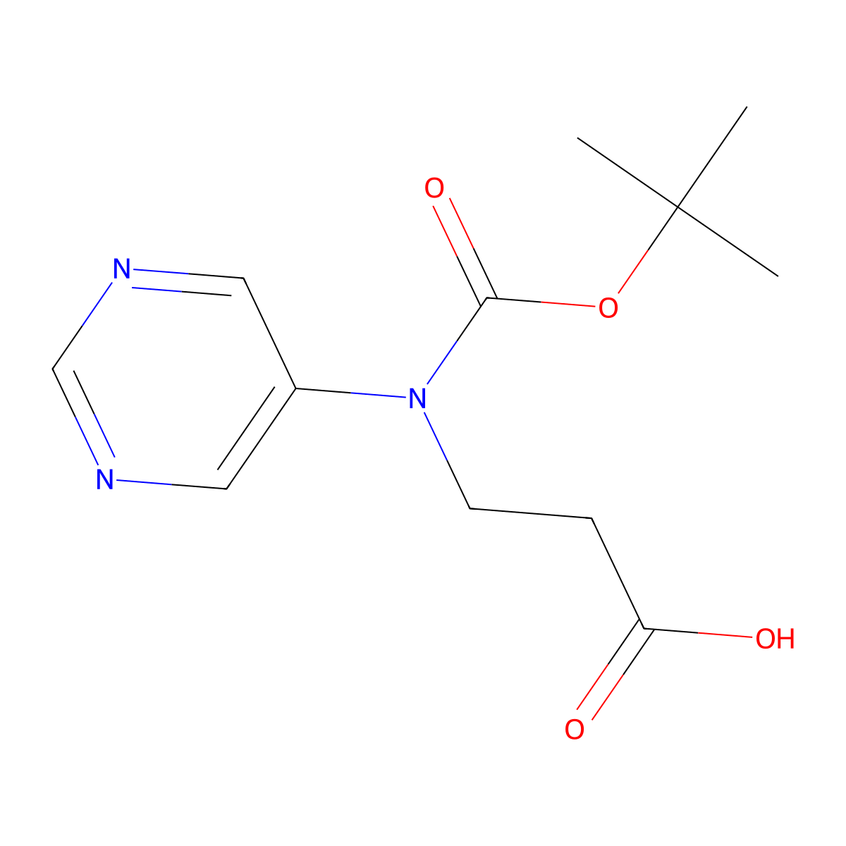 3-{[(Tert-butoxy)carbonyl](pyrimidin-5-yl)amino}propanoic acid molecular structure, CAS 2639456-82-7