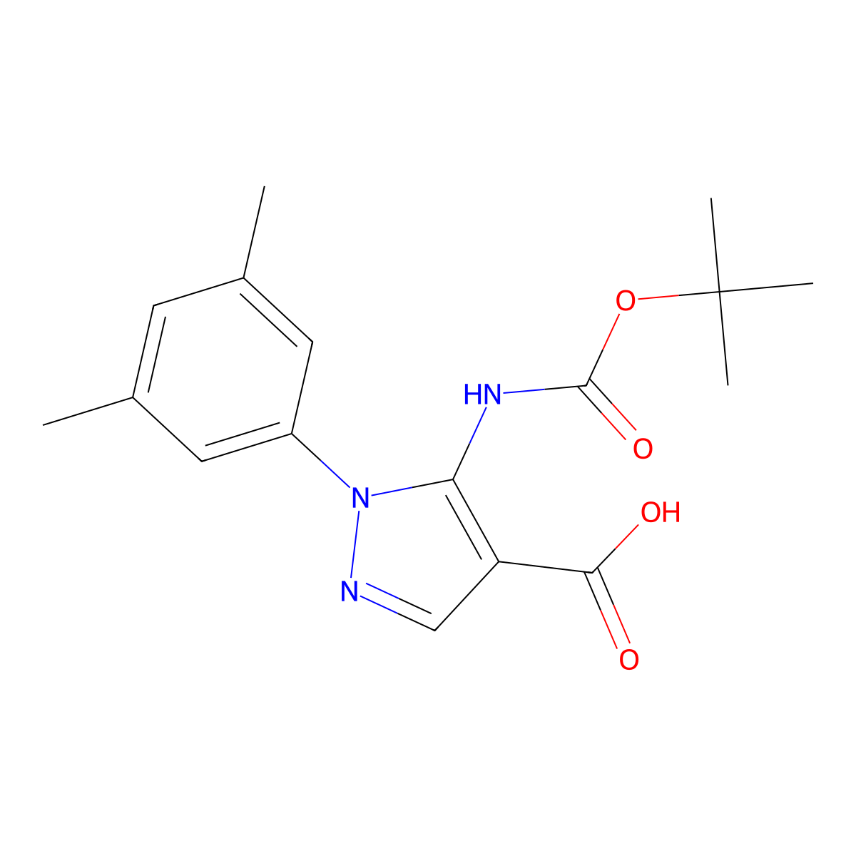 5-{[(tert-butoxy)carbonyl]amino}-1-(3,5-dimethylphenyl)-1H-pyrazole-4-carboxylic acid molecular structure, CAS 2639456-95-2