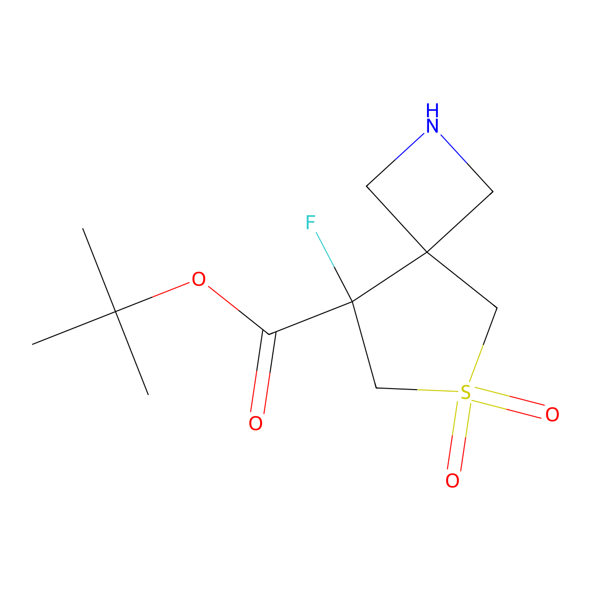 Tert-butyl 8-fluoro-6,6-dioxo-6lambda6-thia-2-azaspiro[3.4]octane-8-carboxylate molecular structure, CAS 2639457-00-2