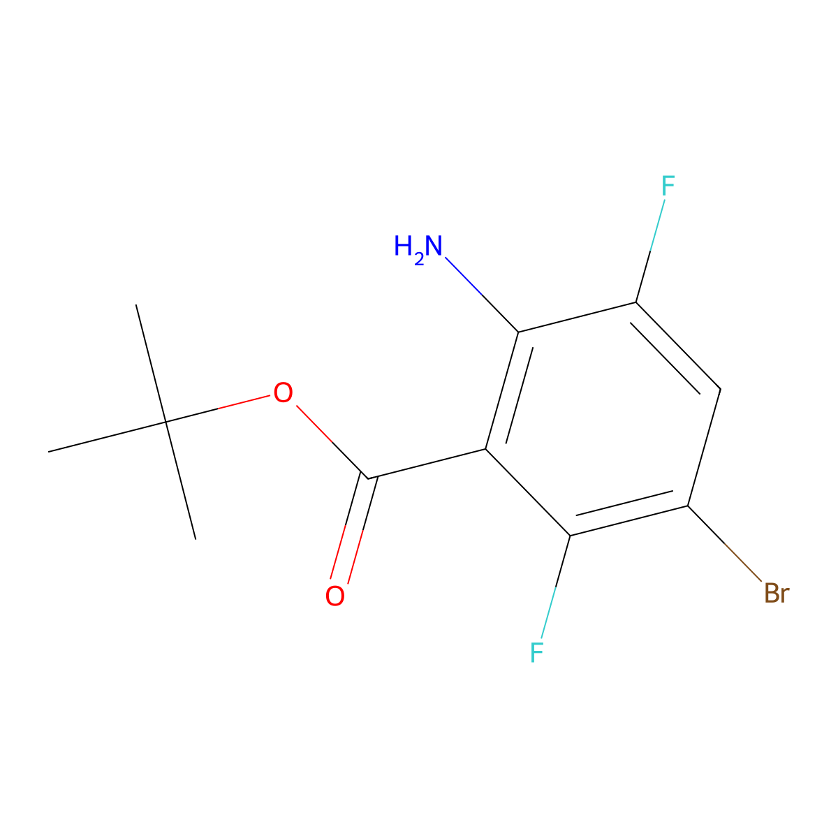 Tert-butyl 2-amino-5-bromo-3,6-difluorobenzoate molecular structure, CAS 2639457-01-3