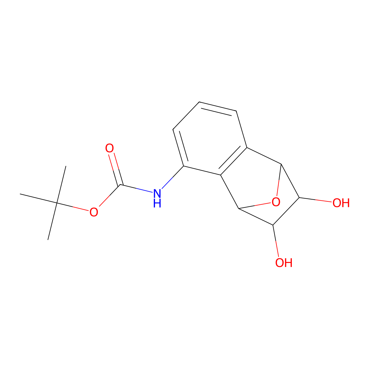 tert-butyl N-{9,10-dihydroxy-11-oxatricyclo[6.2.1.0,2,7]undeca-2(7),3,5-trien-3-yl}carbamate molecular structure, CAS 2639457-09-1