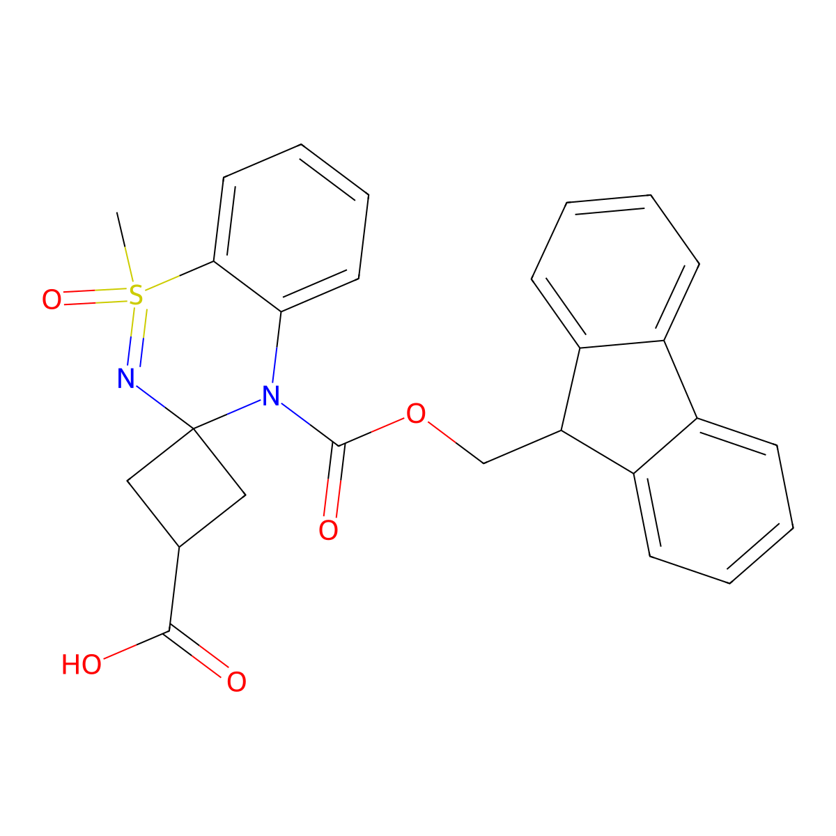 4-{[(9H-fluoren-9-yl)methoxy]carbonyl}-1-methyl-1-oxo-4H-spiro[1lambda6,2,4-benzothiadiazine-3,1'-cyclobutane]-3'-carboxylic acid molecular structure, CAS 2639457-11-5