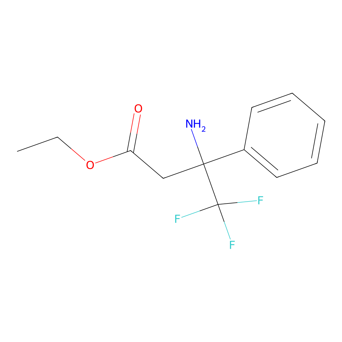 Ethyl 3-amino-4,4,4-trifluoro-3-phenylbutanoate molecular structure, CAS 2639457-14-8