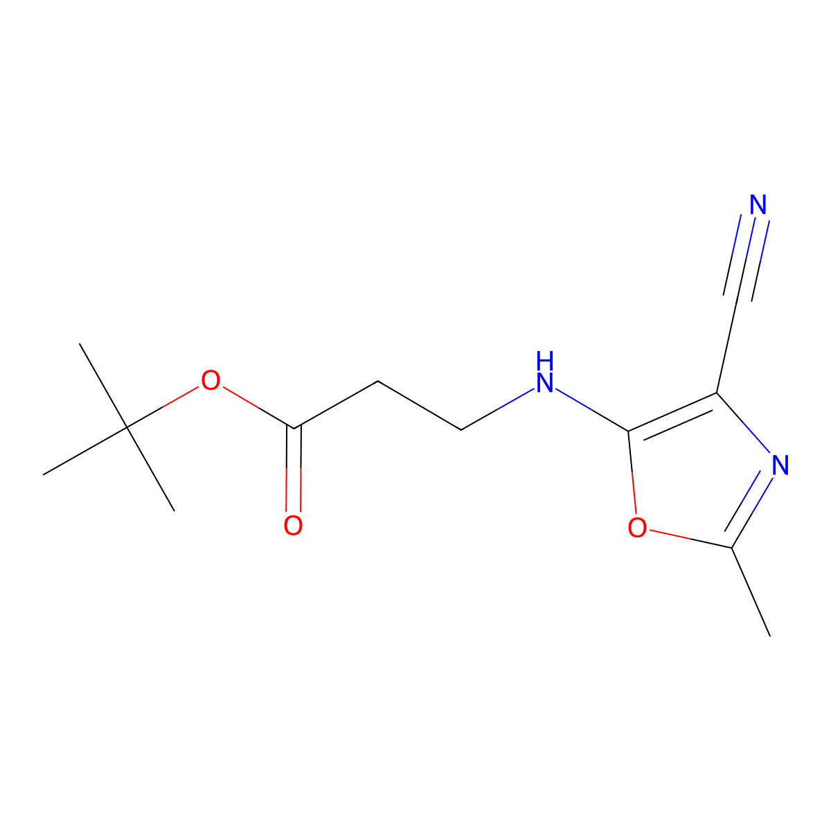 Tert-butyl 3-[(4-cyano-2-methyl-1,3-oxazol-5-yl)amino]propanoate molecular structure, CAS 2639457-18-2