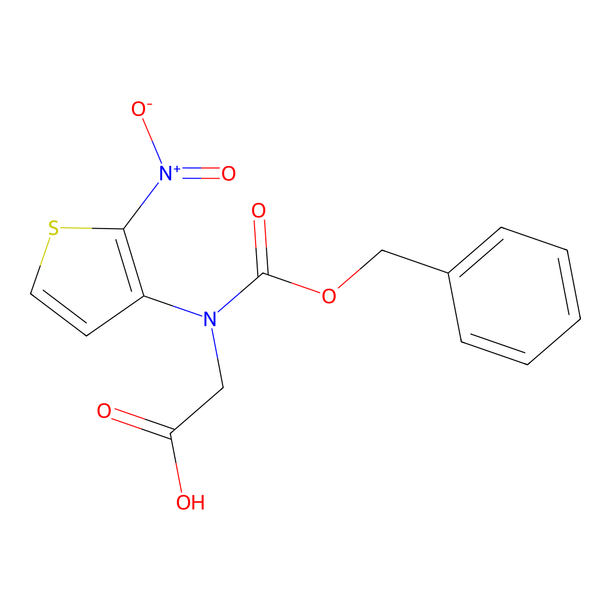 2-{[(Benzyloxy)carbonyl](2-nitrothiophen-3-yl)amino}acetic acid molecular structure, CAS 2639457-27-3