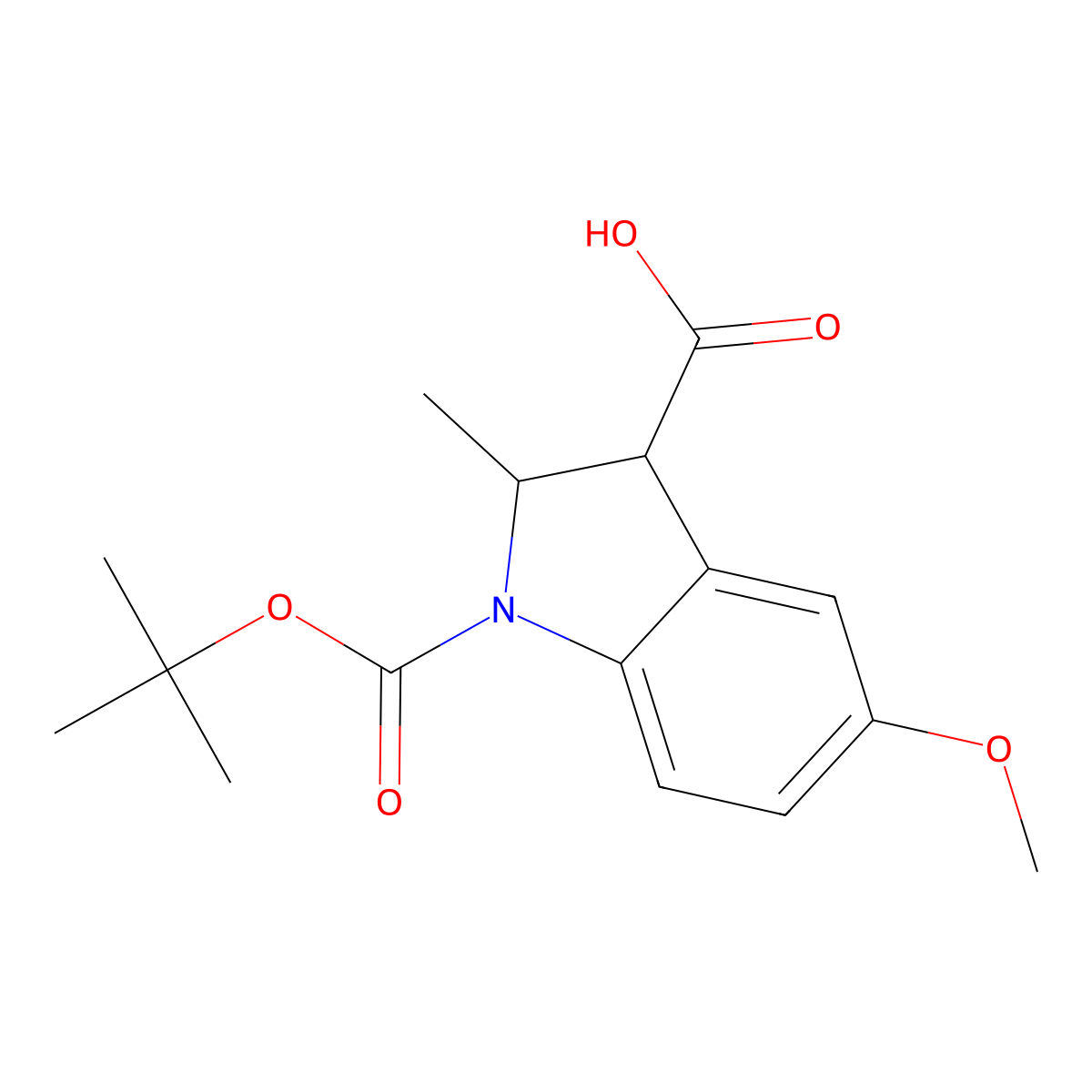 1-[(tert-butoxy)carbonyl]-5-methoxy-2-methyl-2,3-dihydro-1H-indole-3-carboxylic acid molecular structure, CAS 2639457-33-1