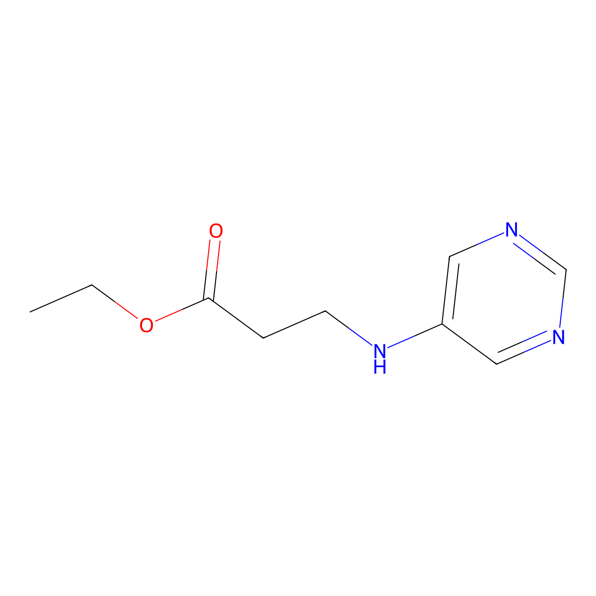 Ethyl 3-[(pyrimidin-5-yl)amino]propanoate molecular structure, CAS 2639457-47-7