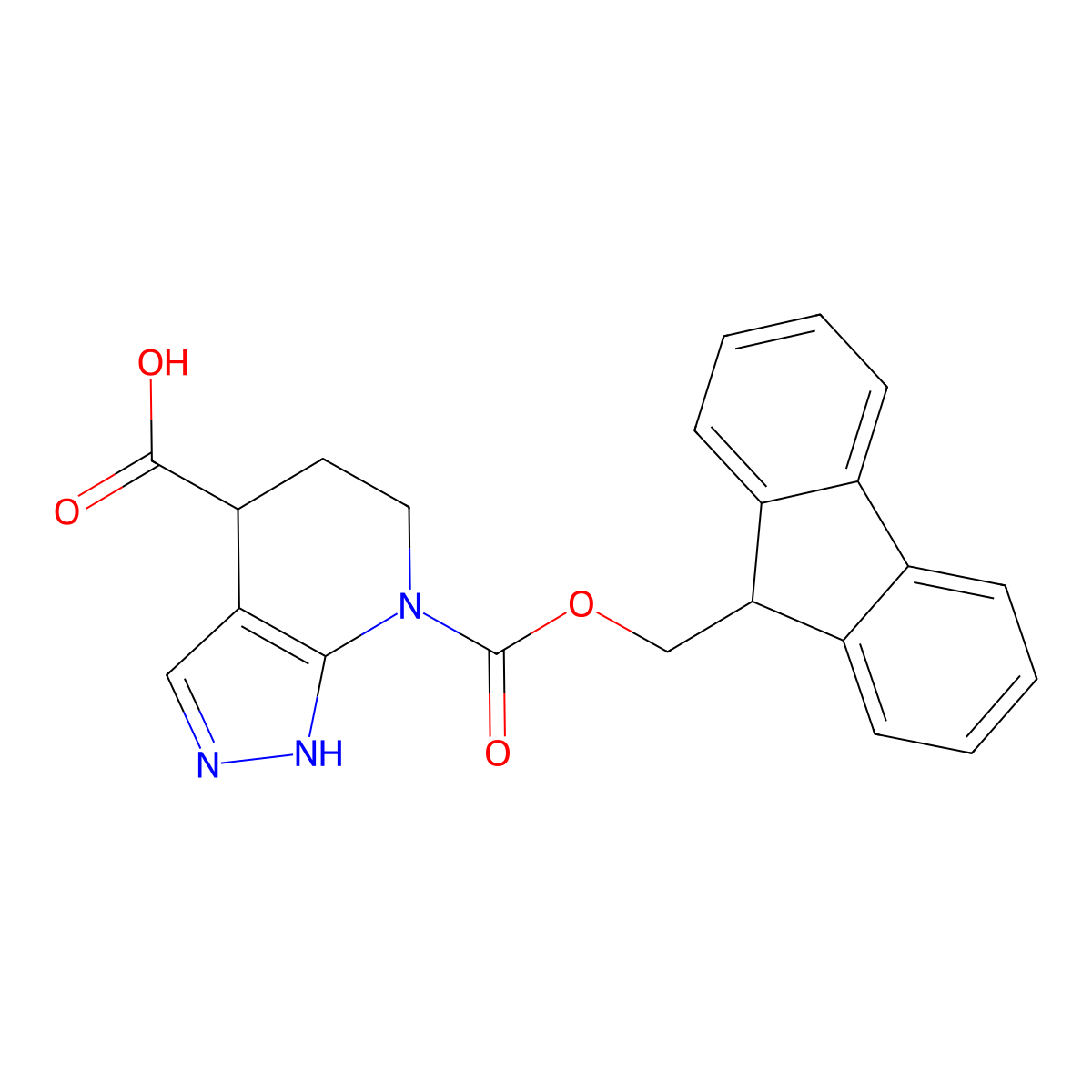 7-{[(9H-fluoren-9-yl)methoxy]carbonyl}-1H,4H,5H,6H,7H-pyrazolo[3,4-b]pyridine-4-carboxylic acid molecular structure, CAS 2639457-53-5