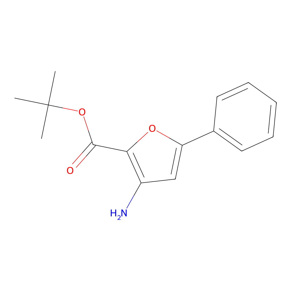 Tert-butyl 3-amino-5-phenylfuran-2-carboxylate molecular structure, CAS 2639457-58-0