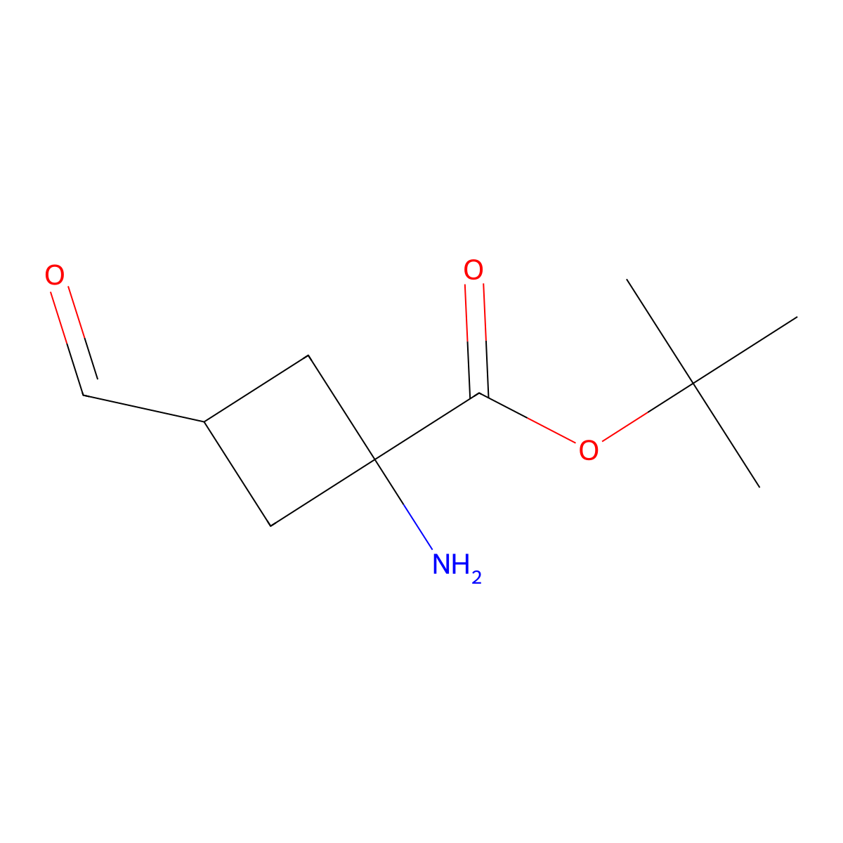 Tert-butyl 1-amino-3-formylcyclobutane-1-carboxylate molecular structure, CAS 2639457-59-1