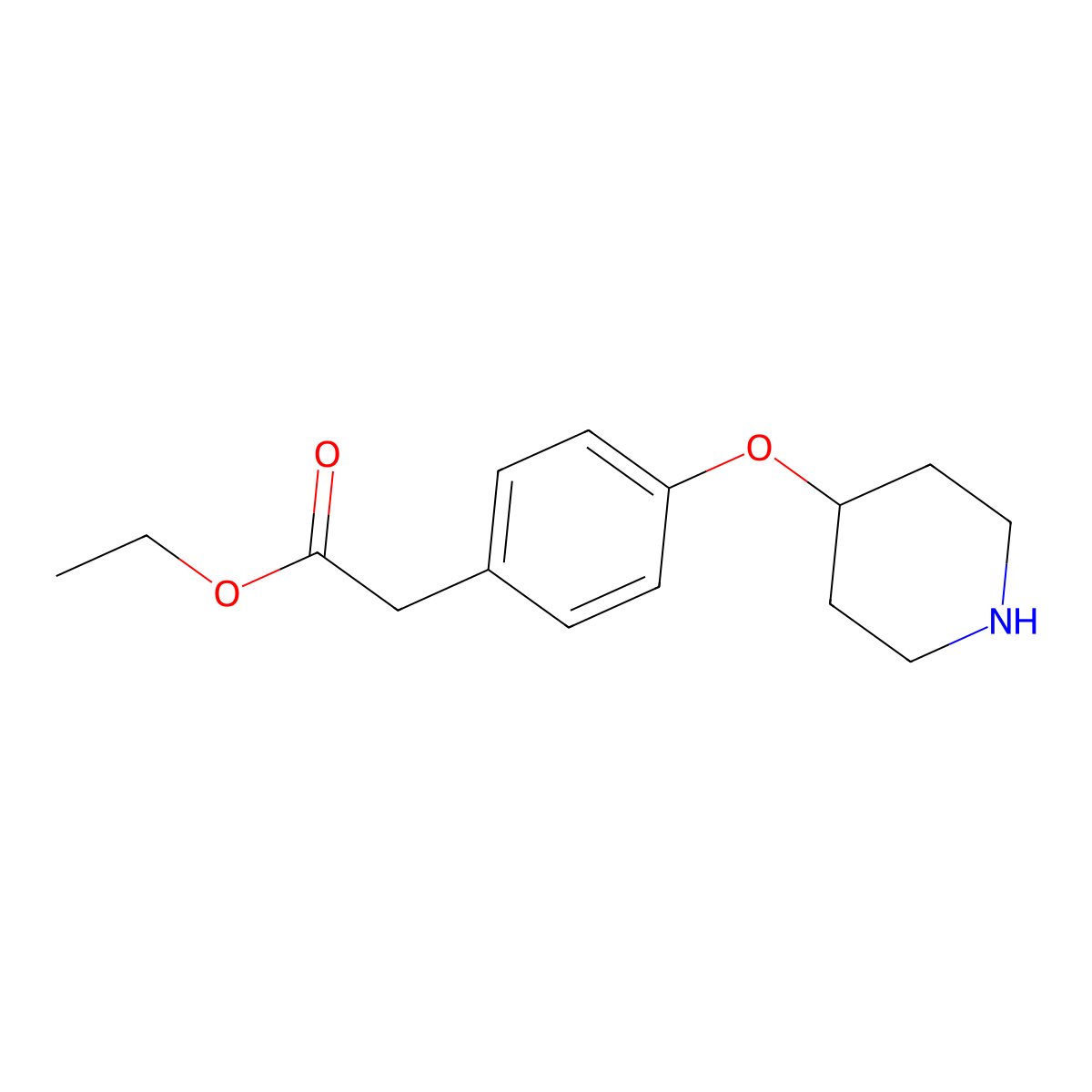 Ethyl 2-[4-(piperidin-4-yloxy)phenyl]acetate molecular structure, CAS 2639457-74-0