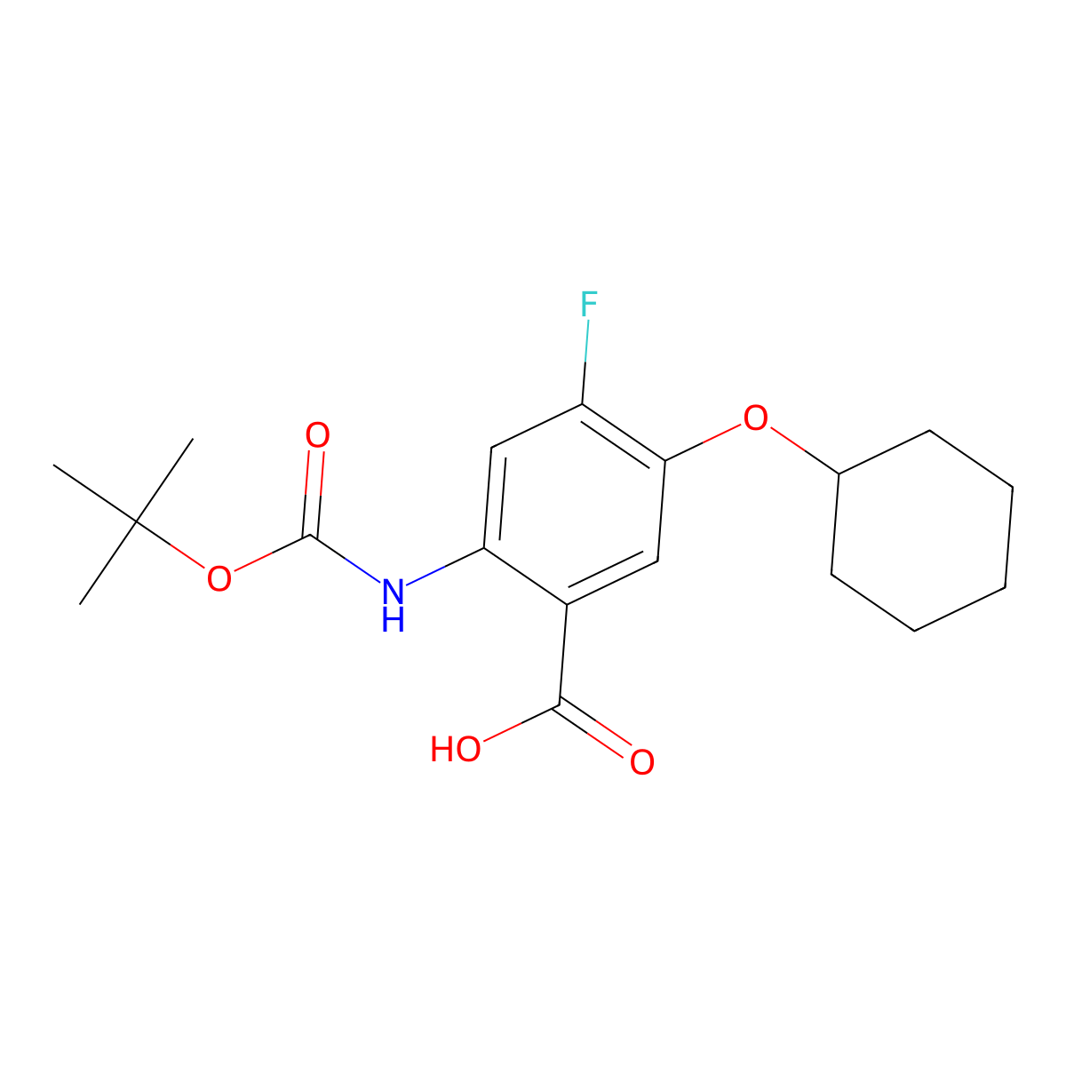 2-{[(Tert-butoxy)carbonyl]amino}-5-(cyclohexyloxy)-4-fluorobenzoic acid molecular structure, CAS 2639457-78-4