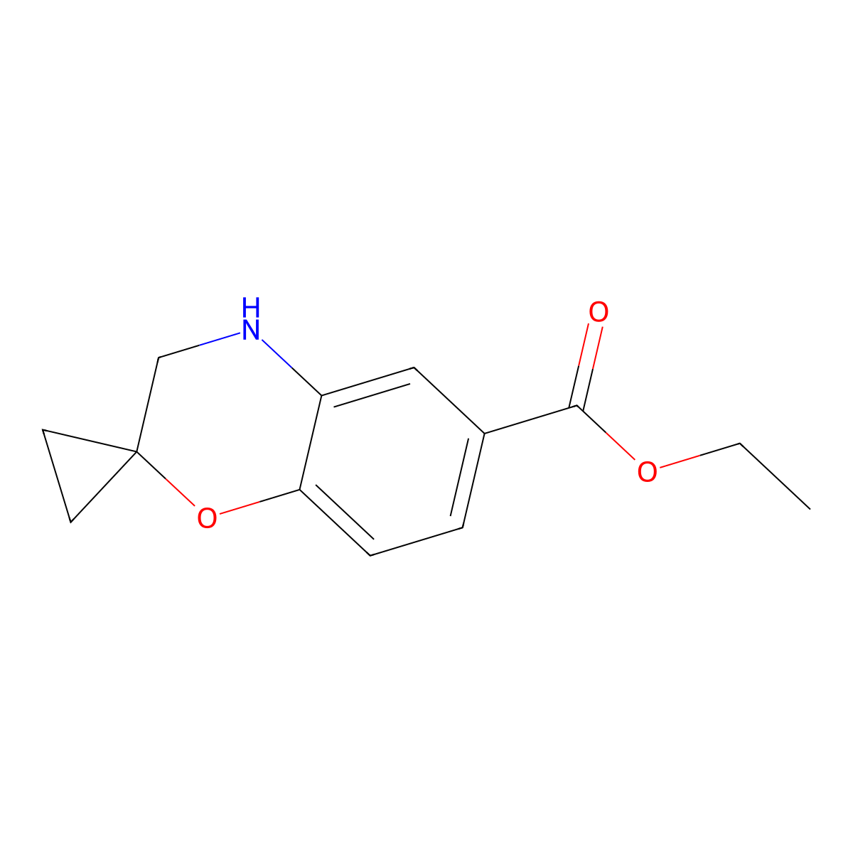 Ethyl 3,4-dihydrospiro[1,4-benzoxazine-2,1'-cyclopropane]-6-carboxylate molecular structure, CAS 2639457-98-8