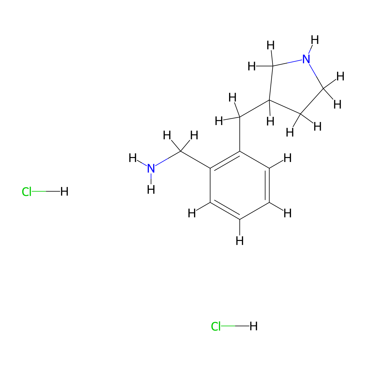 1-{2-[(Pyrrolidin-3-yl)methyl]phenyl}methanamine dihydrochloride molecular structure, CAS 2639458-37-8