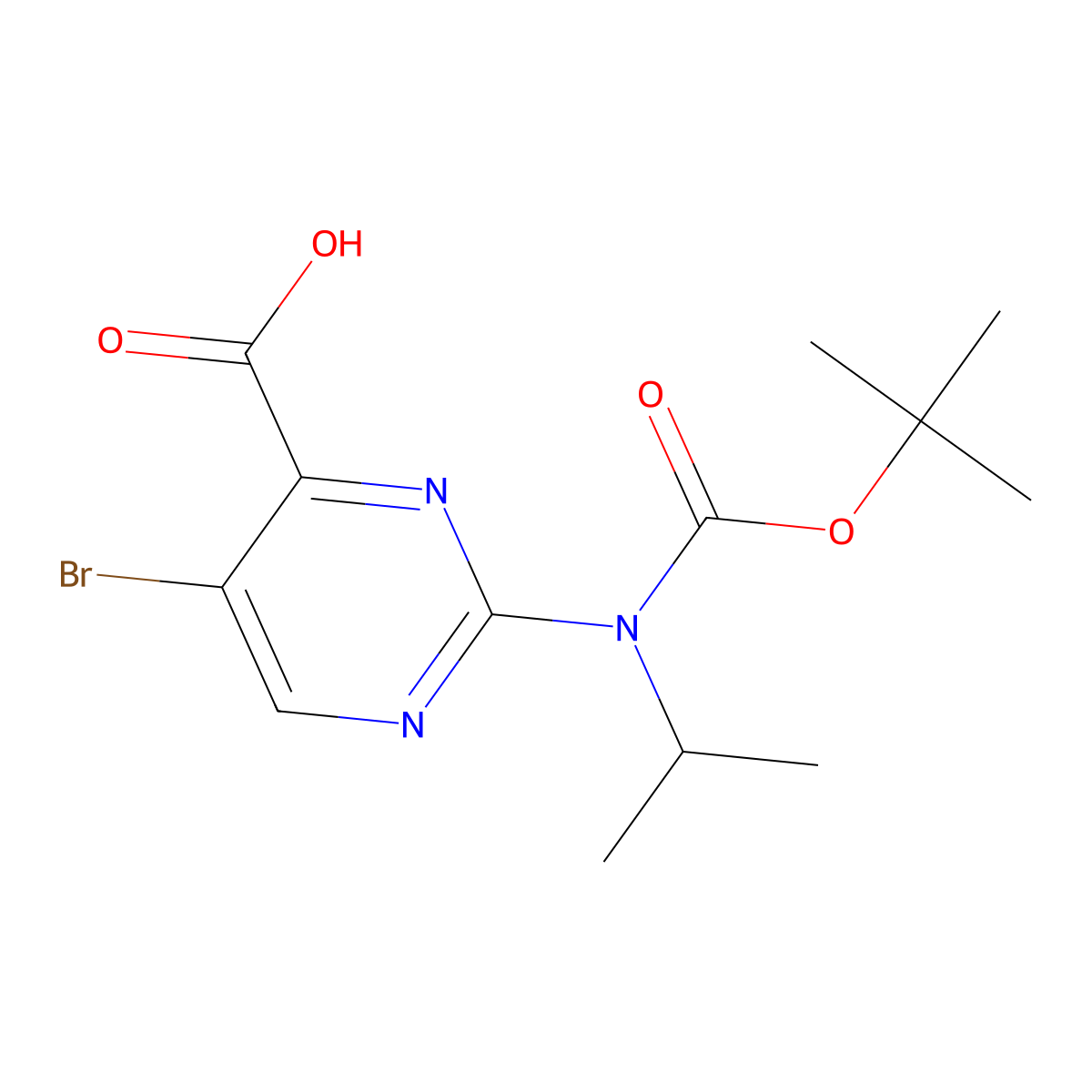 5-Bromo-2-{[(tert-butoxy)carbonyl](propan-2-yl)amino}pyrimidine-4-carboxylic acid molecular structure, CAS 2639458-38-9
