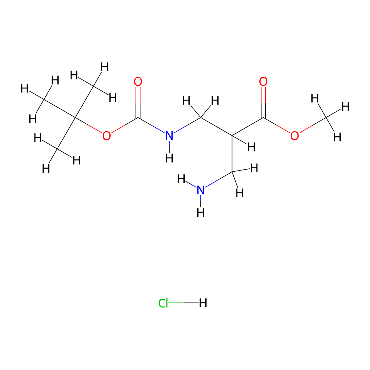 Methyl 3-amino-2-({[(tert-butoxy)carbonyl]amino}methyl)propanoate hydrochloride molecular structure, CAS 2639458-44-7