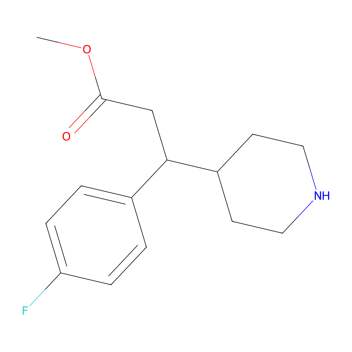 Methyl 3-(4-fluorophenyl)-3-(piperidin-4-yl)propanoate molecular structure, CAS 2639458-49-2