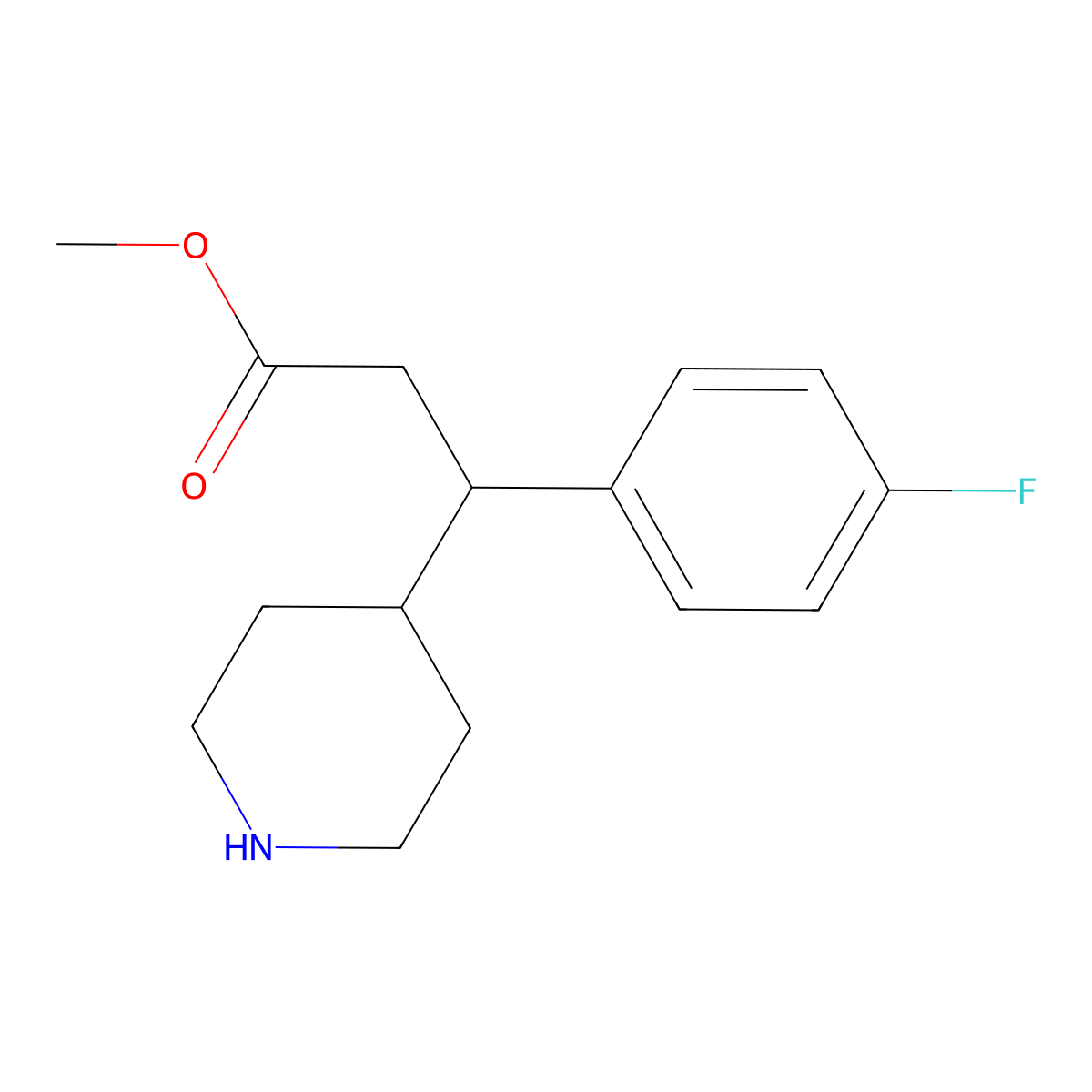 Methyl 3-(4-fluorophenyl)-3-(piperidin-4-yl)propanoate molecular structure, CAS 2639458-49-2