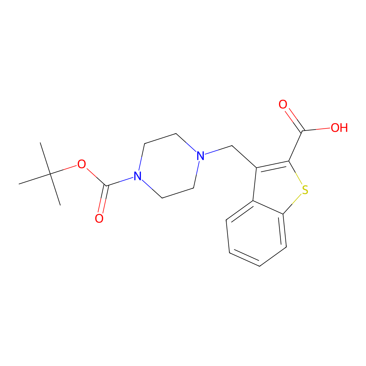 3-({4-[(Tert-butoxy)carbonyl]piperazin-1-yl}methyl)-1-benzothiophene-2-carboxylic acid molecular structure, CAS 2639458-50-5