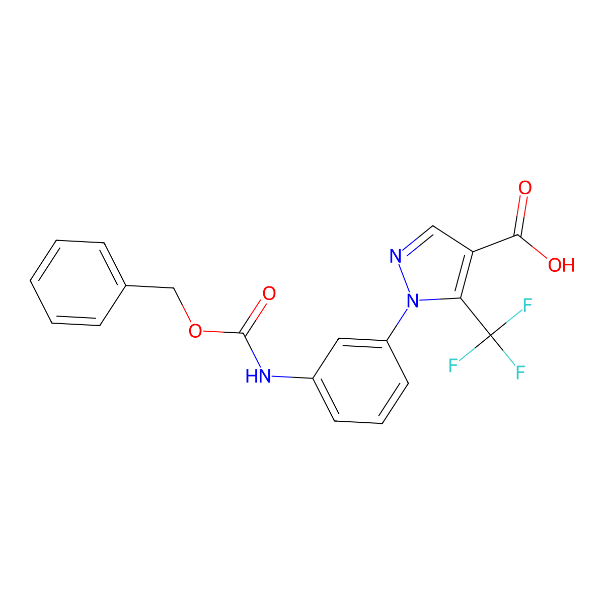 1-(3-{[(benzyloxy)carbonyl]amino}phenyl)-5-(trifluoromethyl)-1H-pyrazole-4-carboxylic acid molecular structure, CAS 2639458-58-3