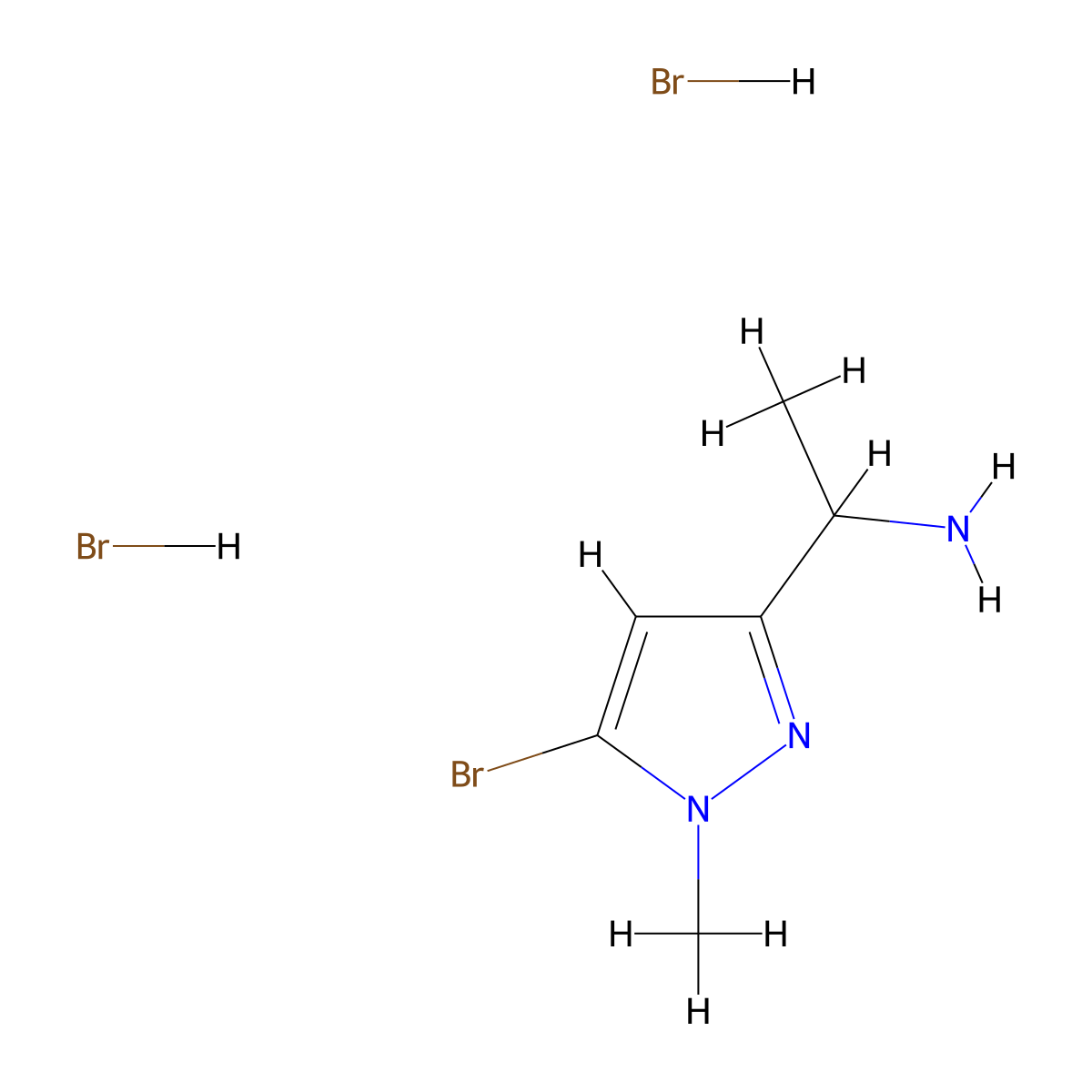1-(5-bromo-1-methyl-1H-pyrazol-3-yl)ethan-1-amine dihydrobromide molecular structure, CAS 2639458-60-7
