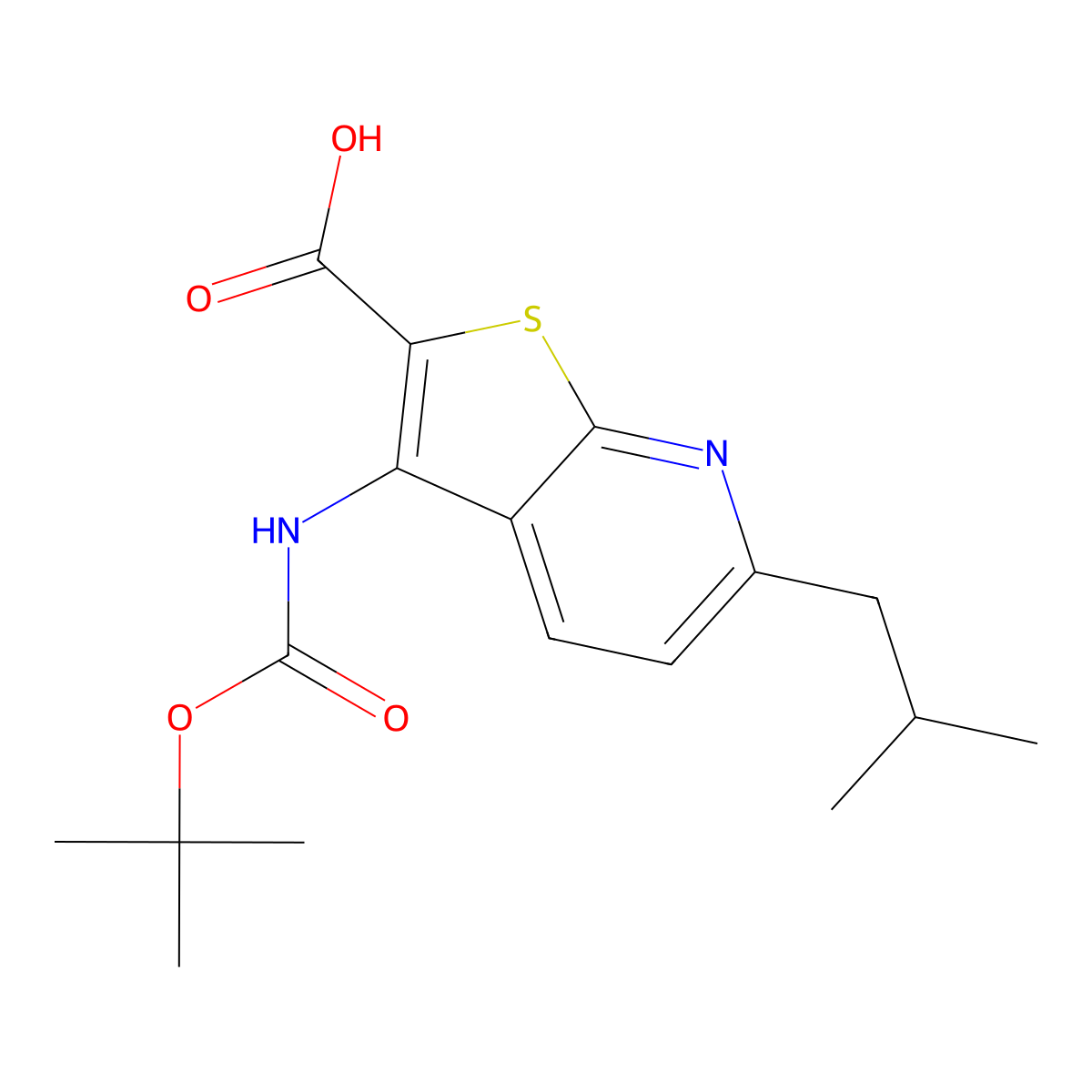 3-{[(Tert-butoxy)carbonyl]amino}-6-(2-methylpropyl)thieno[2,3-b]pyridine-2-carboxylic acid molecular structure, CAS 2639458-62-9
