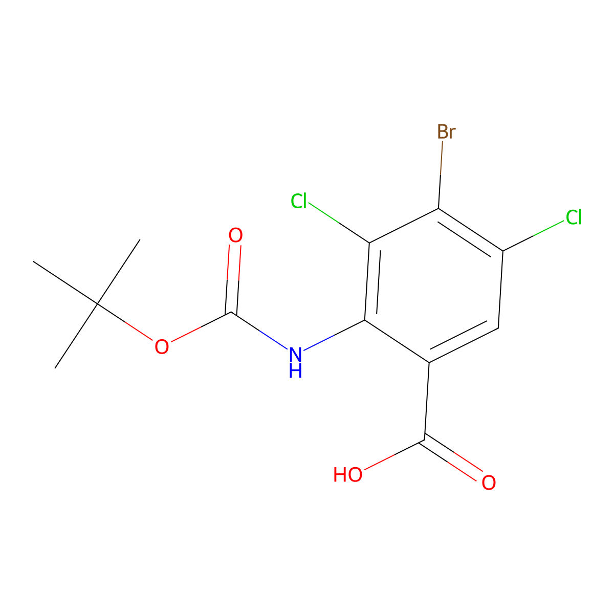 4-Bromo-2-{[(tert-butoxy)carbonyl]amino}-3,5-dichlorobenzoic acid molecular structure, CAS 2639458-76-5