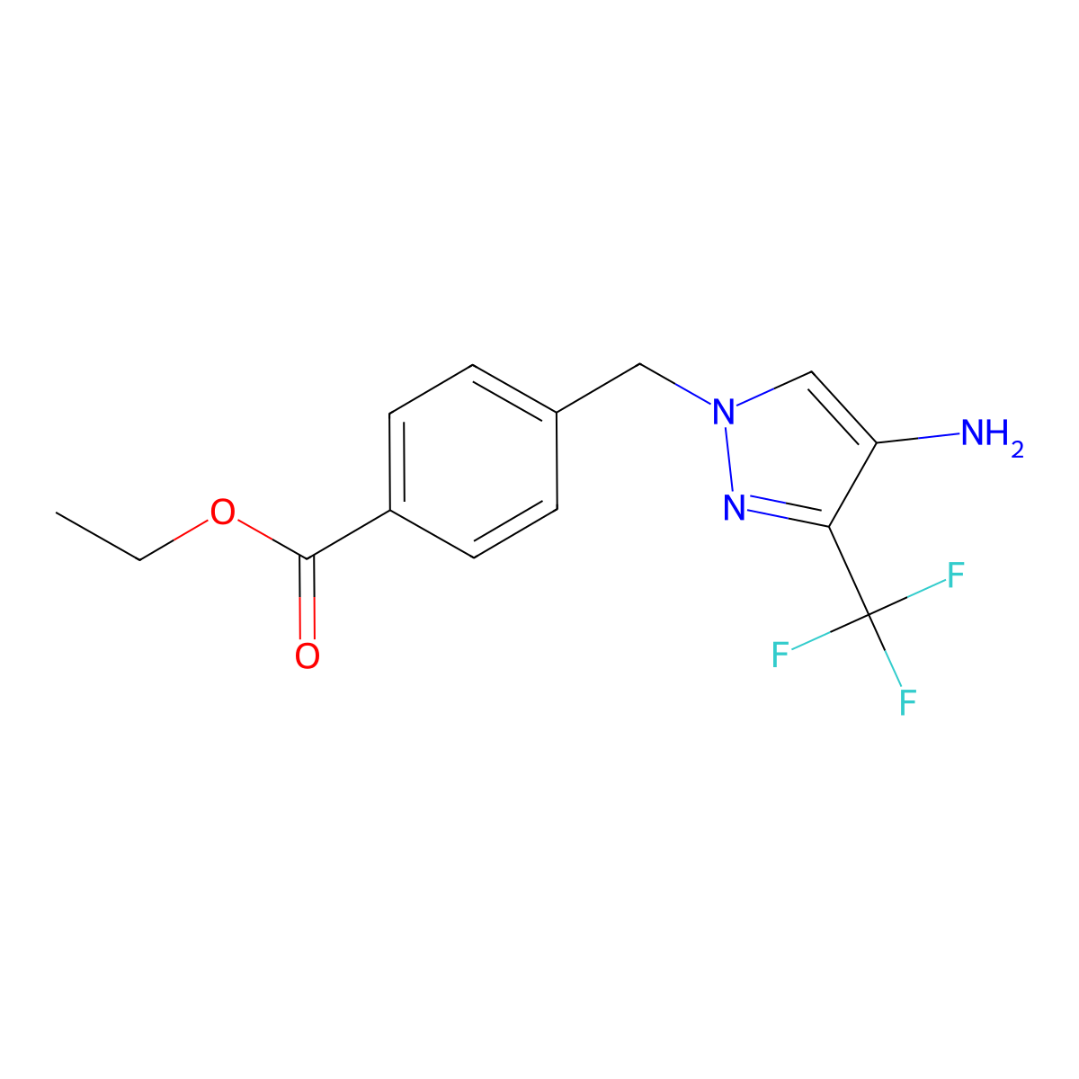 ethyl 4-{[4-amino-3-(trifluoromethyl)-1H-pyrazol-1-yl]methyl}benzoate molecular structure, CAS 2639458-84-5