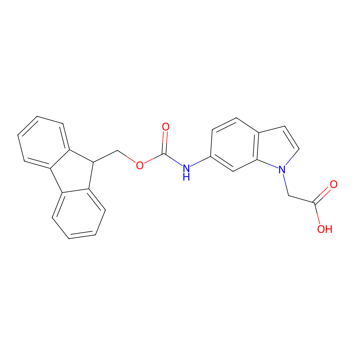 2-[6-({[(9H-fluoren-9-yl)methoxy]carbonyl}amino)-1H-indol-1-yl]acetic acid molecular structure, CAS 2639459-19-9