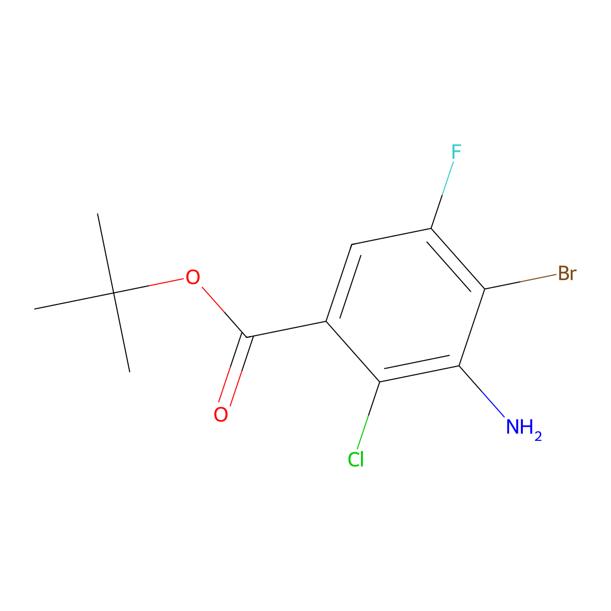 Tert-butyl 3-amino-4-bromo-2-chloro-5-fluorobenzoate molecular structure, CAS 2639459-23-5