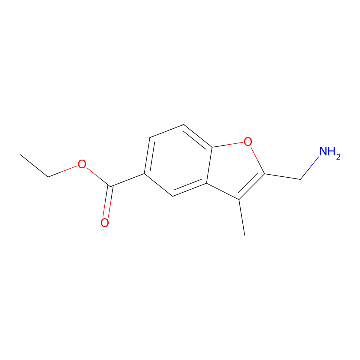 Ethyl 2-(aminomethyl)-3-methyl-1-benzofuran-5-carboxylate molecular structure, CAS 2639459-24-6