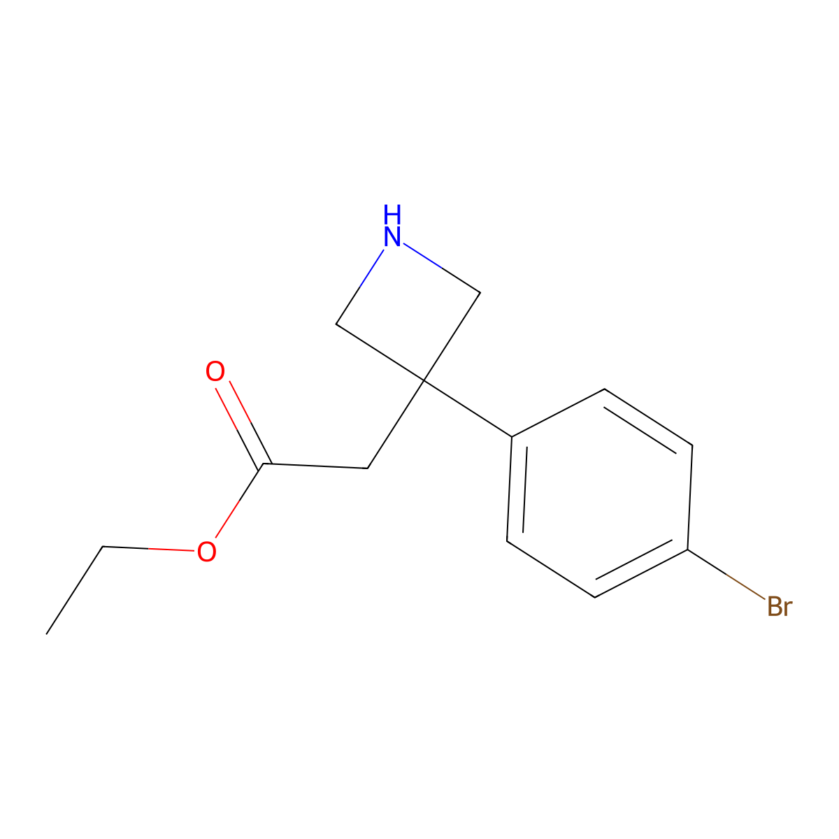 Ethyl 2-[3-(4-bromophenyl)azetidin-3-yl]acetate molecular structure, CAS 2639459-26-8