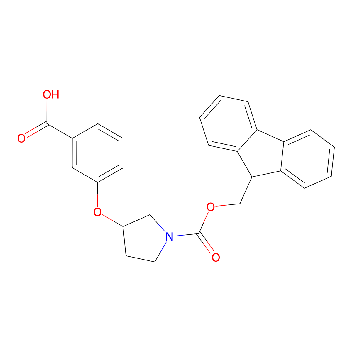 3-((1-(((9H-fluoren-9-yl)methoxy)carbonyl)pyrrolidin-3-yl)oxy)benzoic acid molecular structure, CAS 2639459-31-5