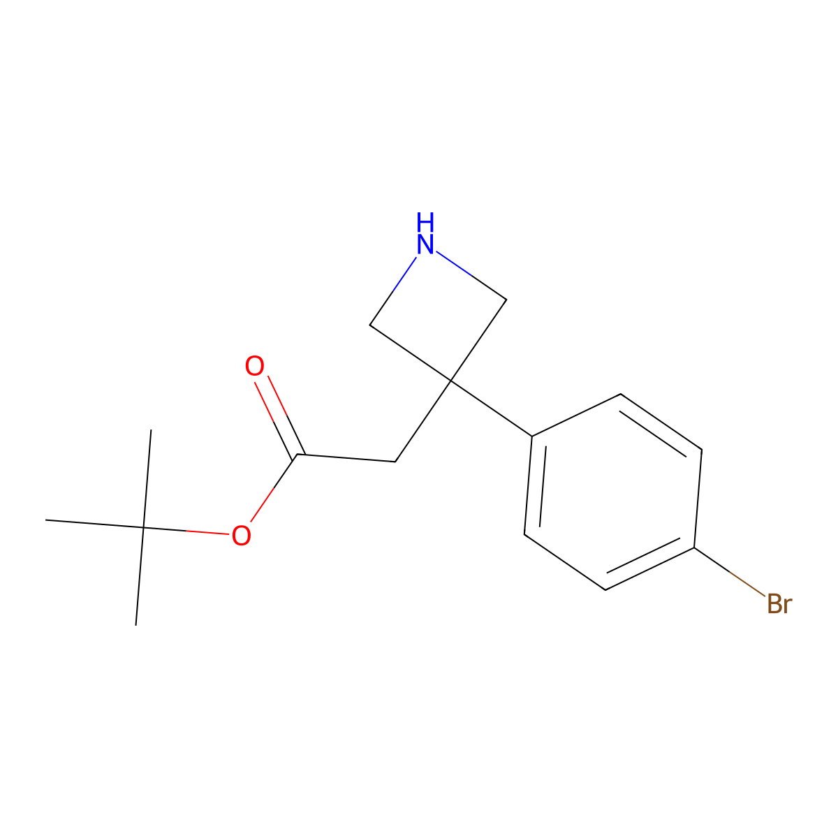 Tert-butyl 2-[3-(4-bromophenyl)azetidin-3-yl]acetate molecular structure, CAS 2639459-32-6