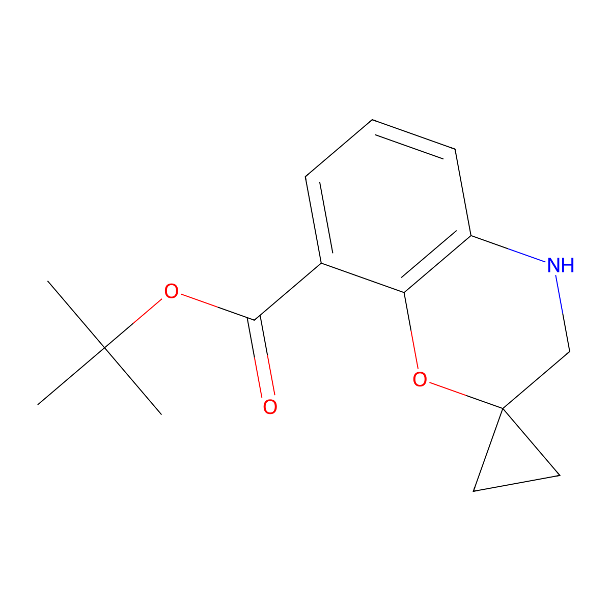 Tert-butyl 3,4-dihydrospiro[1,4-benzoxazine-2,1'-cyclopropane]-8-carboxylate molecular structure, CAS 2639459-37-1