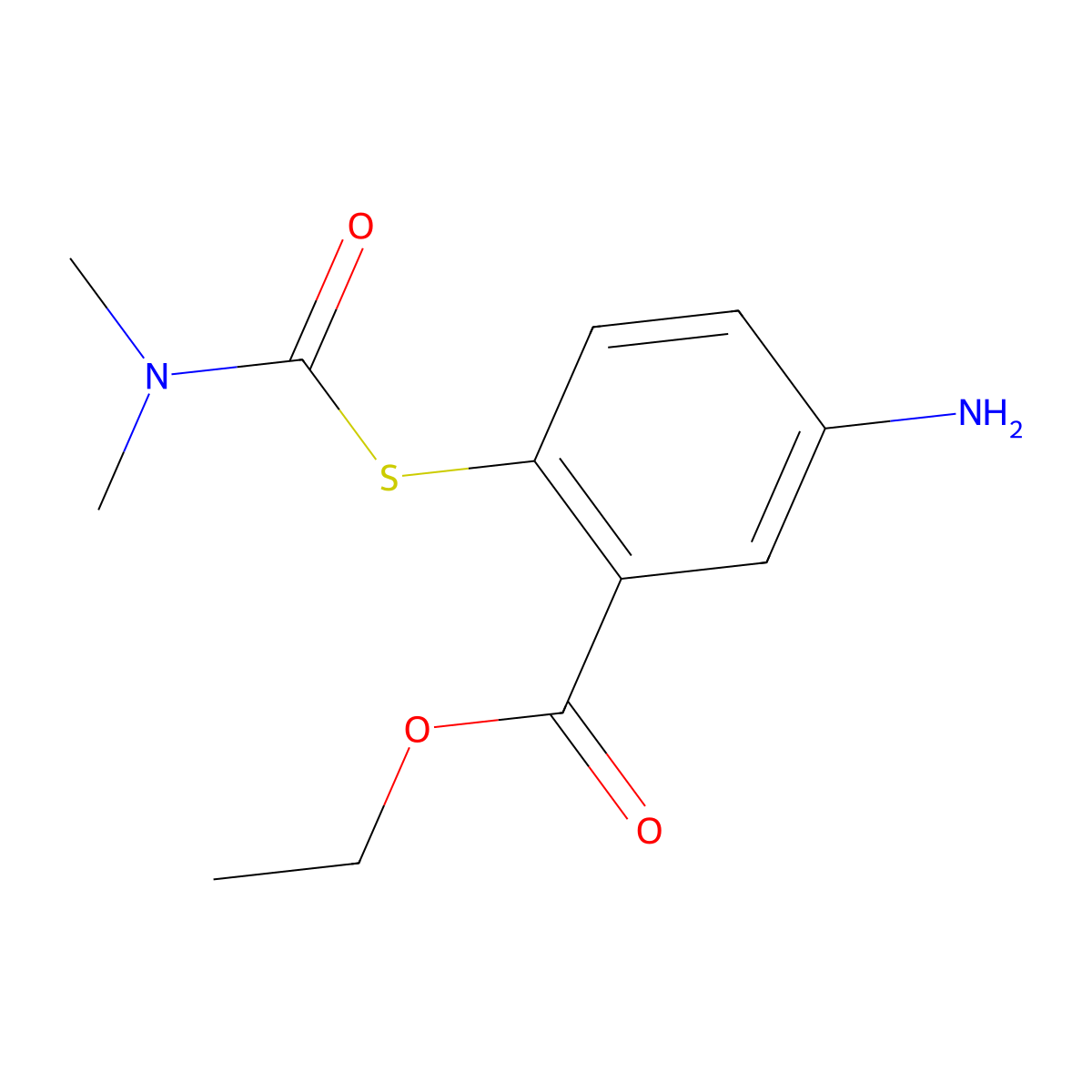 Ethyl 5-amino-2-[(dimethylcarbamoyl)sulfanyl]benzoate molecular structure, CAS 2639459-48-4