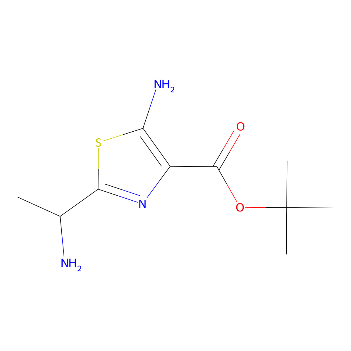 Tert-butyl 5-amino-2-(1-aminoethyl)-1,3-thiazole-4-carboxylate molecular structure, CAS 2639459-54-2