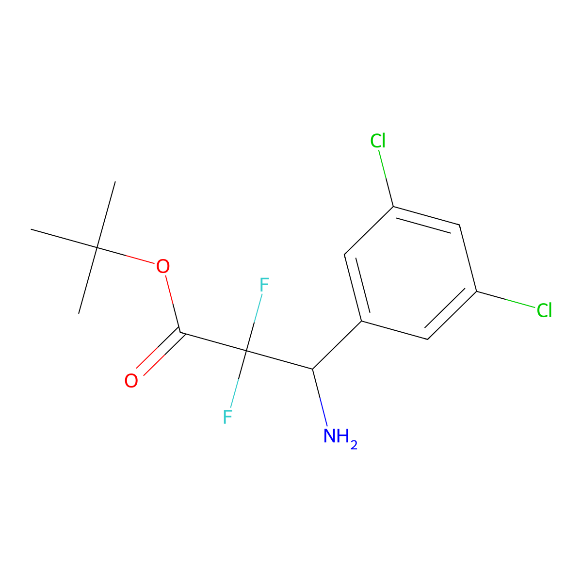 Tert-butyl 3-amino-3-(3,5-dichlorophenyl)-2,2-difluoropropanoate molecular structure, CAS 2639459-67-7
