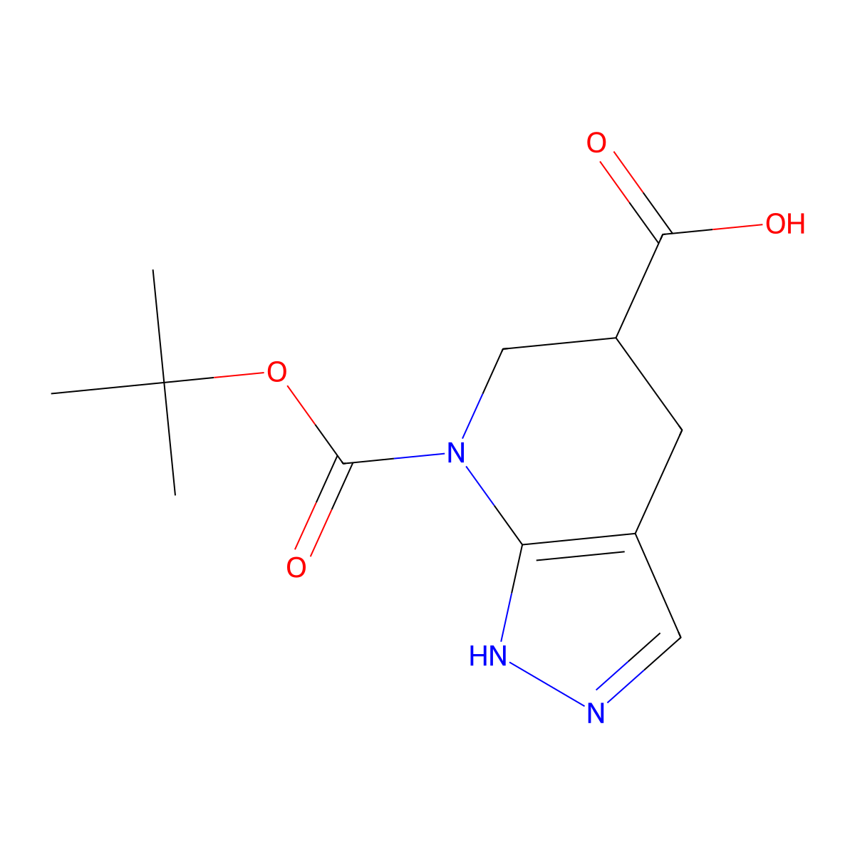7-[(tert-butoxy)carbonyl]-1H,4H,5H,6H,7H-pyrazolo[3,4-b]pyridine-5-carboxylic acid molecular structure, CAS 2639459-78-0